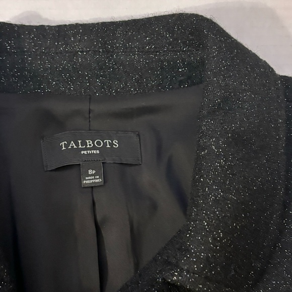 Talbots Women's Blazer Black/Metallic Jacket-Wool Blend-8 Petite-Ruffle-Warm - Picture 9 of 12
